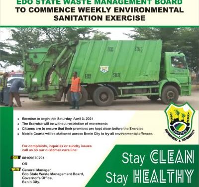 Edo govt begins weekly environmental sanitation, urges compliance