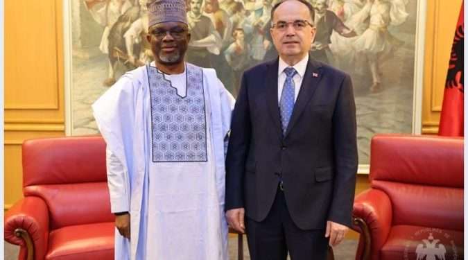 APRIL 3 -2023- AMBASSADOR MFAWA OMINI ABAM PRESENTED HIS LETTERS OF CREDENCE TO THE PRESIDENT OF ALBANIA