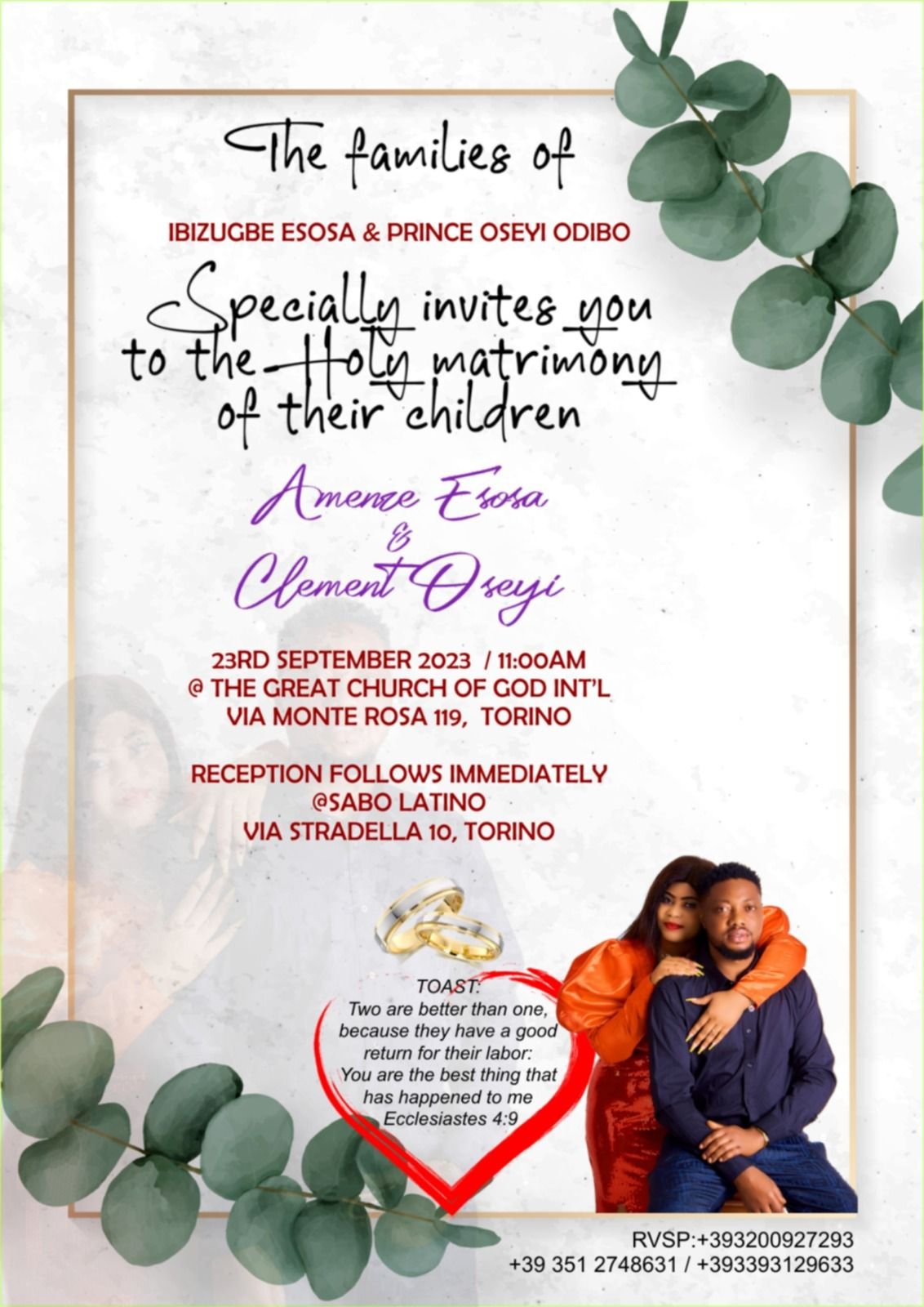 The family of IBiugbe esosa & prince oseyeyi odibo Specially invite the general public to their wedding 