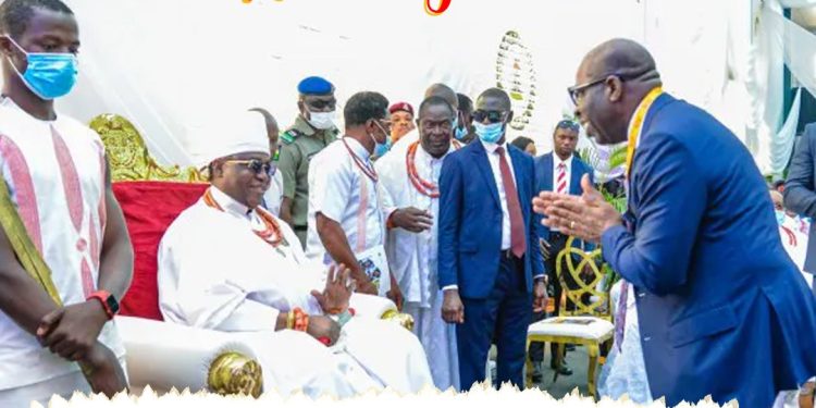 Gov Obaseki celebrates with Oba of Benin on Igue Festival