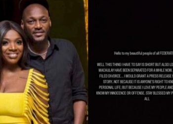 Music Icon 2Baba Announces Separation from Wife Annie