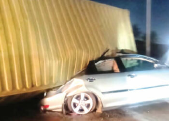 Lagos Couple Escapes Death as Container Falls on Vehicle