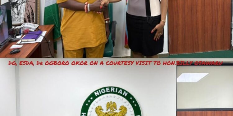 HON. OSAWARU HOSTS EDO DIASPORA AGENCY DG, MRS. LORETTA OGBORO-OKOR, ON COURTESY VISIT TO NATIONAL ASSEMBLY