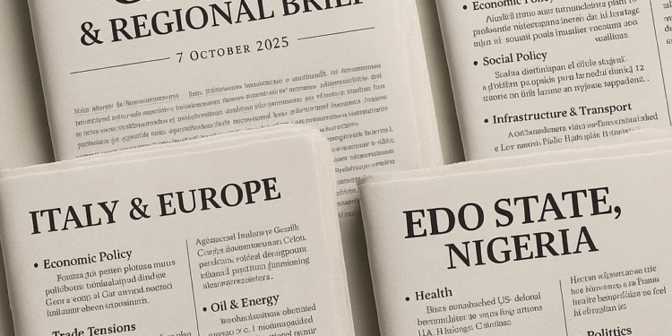 Global, Italy & Nigeria (Edo) News Brief — 7 October 2025