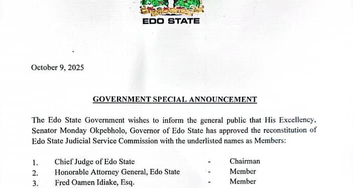 Reconstitution of the Edo State Judicial Service Commission