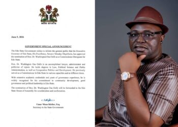 Gov. Okpebholo Nominates Washington Osifo as Commissioner-Designate