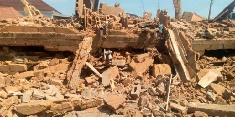 Edo Govt Seals Collapsed Two-Storey Building, Blames Substandard Materials and Lack of Approval