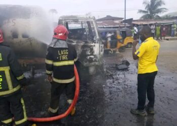 “Gas Tanker Fire Contained in Lagos as Emergency Responders Avert Potential Disaster”