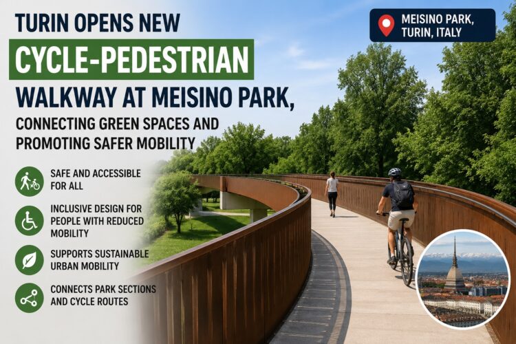 Turin Opens New Accessible Cycle Pedestrian Walkway at Meisino Park, Connecting Green Spaces and Promoting Safer Mobility.