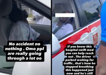 Ambulance driver kpai after e jam traffic for Lagos road.