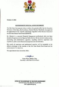 The Special Announcement from the State Government Secretary's Office.