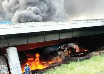 Otedola Bridge Tanker Explosion: Two Men Suffer Severe Burns as 33,000 Litre Diesel Tanker Catches Fire in Lagos.