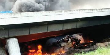 Otedola Bridge Tanker Explosion: Two Men Suffer Severe Burns as 33,000 Litre Diesel Tanker Catches Fire in Lagos.